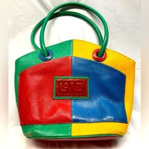 Vintage LAND leather Color Block Medium Shoulder Bag